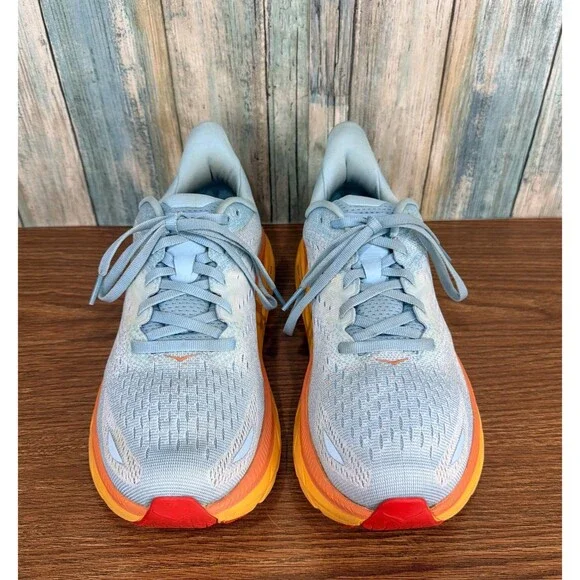 Hoka One Clifton 8 Women's 9.5 Wide Blue Orange Summer Song Walking Running Shoe - Picture 4 of 14